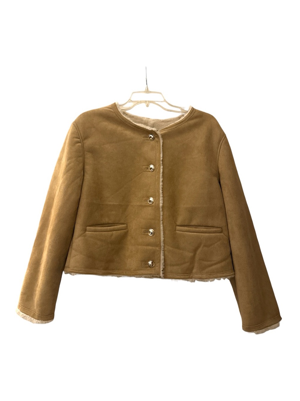 NWT Vegan Suede and Fur Cropped collarless Jacket